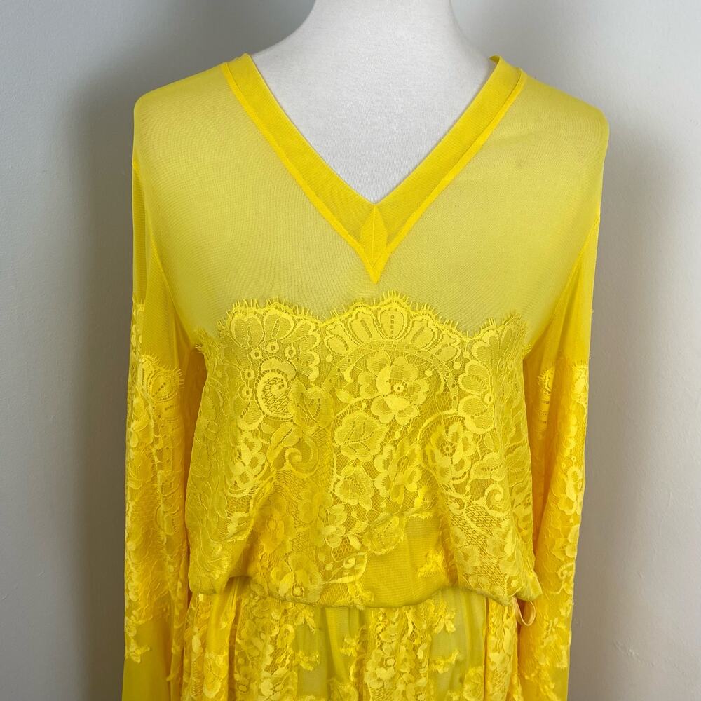 We Are HAH Royal HAHness Lemon Drop Lace Boho Long Sleeve Maxi Dress XS - Picture 6 of 10